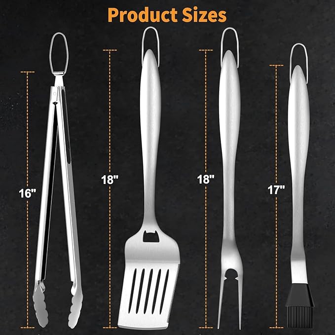 SHINESTAR Heavy Duty Grill Tools Set, Stainless Steel Grilling Accessories with Spatula, Tongs, Fork and Basting Brush, 4PCS, Ideal Grilling Gifts for Man