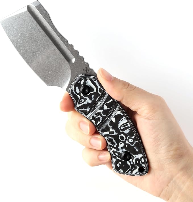KANSEPT Knives Korvid S Fixed blade Knife with 2.9''CPM S35VN Cleaver Blade Black & White Carbon Fiber Handle, Kydex Sheath for Everyday Carry G2030A5