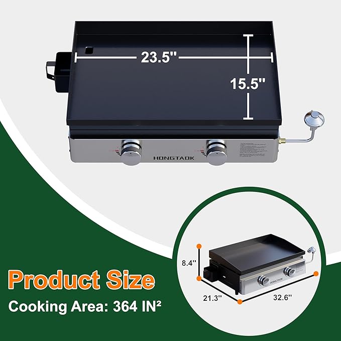 23 Inch Portable Propane Flat Top Grill with Non-stick Ceramic Coated Baking Pan, 2 Burners Tabletop Gas Griddle for Outdoor Camping, Barbecue, Cooking