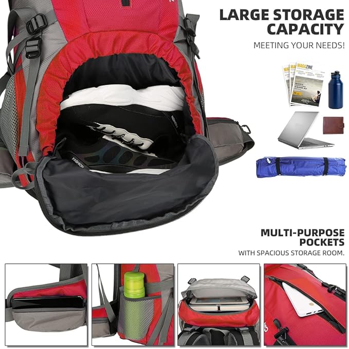 70L Hiking Backpack with Rain Cover Lightweight Travel Backpack Waterproof Camping Backpack