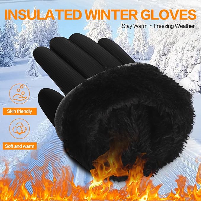 Winter Waterproof Gloves for Women: Water Proof Touch Screen Gloves for Men Running Hiking, Cold Weather Touchscreen Gloves for Phone Texting, Warm Snow Water Resistant Thermal Gloves Black