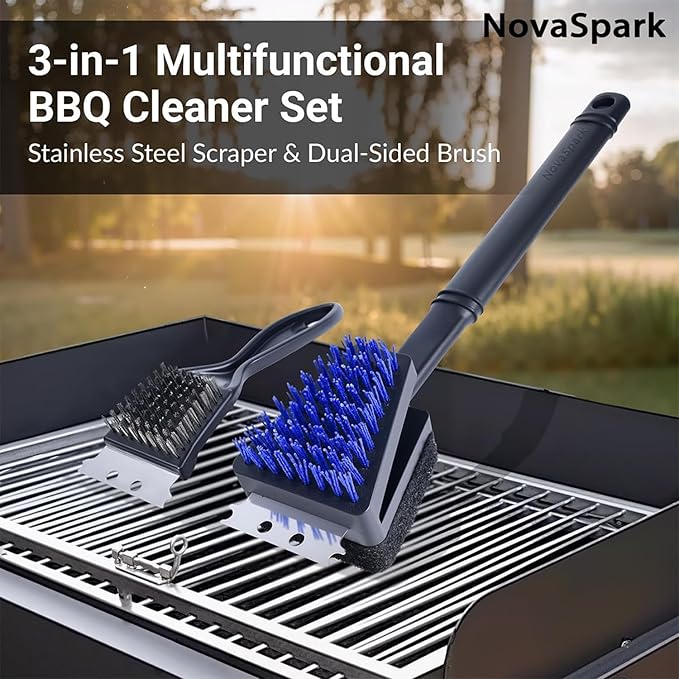 Nylon Grill Brush No Wire Bristle Barbecue Brush Grill Cleaning Kit Safe Grill Scraper Brush for Outdoor Grill Cleaner with Hole BBQ Brush Accessories Clean Cool Grates Gift for Men/Dad 3 PCS