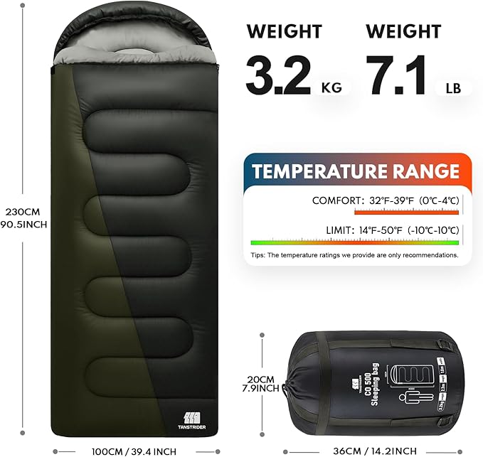 0 Degree XXL Sleeping Bags for Adults Cold Weather,Camping Sleeping Bag with Compression Sack for Winter Hiking, Hunting,Traveling