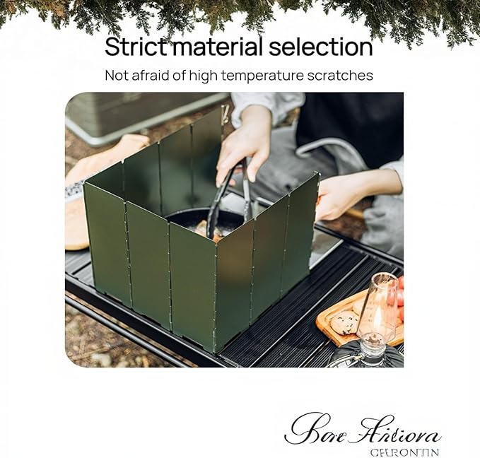 Foldable Camping Stove Windscreen, Green Aluminum Outdoor Windshield Gas Stove Lightweight Wind Screen for Camping, Glamping, Hiking, Picnic, Backpacking, Cooking, Fishing