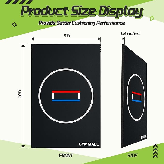 GYMMALL Wrestling Mat 10'x10'/6.6'x10' for Home Outdoor Indoor, 1.2" Thick Foldable XPE Jiu Jitsu Floor Exercise Mat for Gymnastics, PE Training, BJJ, MMA, Martial Art, Grappling, Judo, Boxing, Yoga