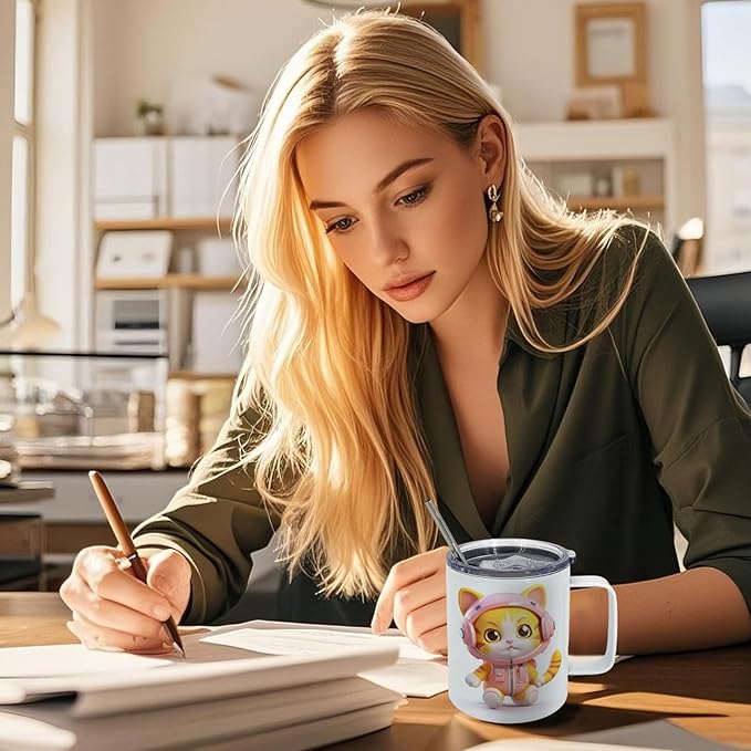 12OZ Sublimation Insulated Stainless Steel Coffee Mug with Lid Bulk 4 Pack,Double Wall Vacuum Travel Coffe Cup with Handle,Reusable Metal Thermos Tumbler,Camping Mugs Keep Hot