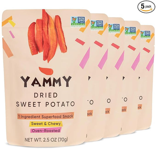 Yammy Dried Sweet Potato Sticks (5 Pack) - 1 Ingredient Healthy Asian Snack for Adults & Kids (Japanese, Korean, Chinese Food) - Vegan, Gluten-Free, 3g Protein, 4g Fiber, 12 Vitamins & Minerals, 2.5oz