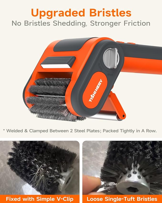Electric Spin Grill Brush for Outdoor Grill, 750 RPM High-Speed Stainless Steel Brush Head, 3000mAh Battery, No Preheating Grill, No Bristle Shedding, Rechargeable BBQ Grill Brush with LED Light