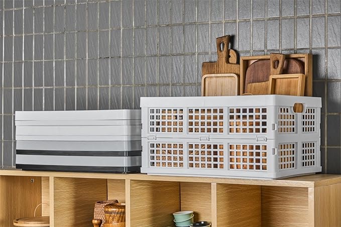 3-Pack Plastic Collapsible Storage Crates-30L,Foldable Plastic Crates for Storage (White)