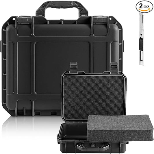 8.5 x 6.5 x 3.7 Inch Waterproof Hard Case with DIY Customizable Foam Insert Portable Protective Case with Knife for Camera Drones Equipments Tools Test Instruments (Black)