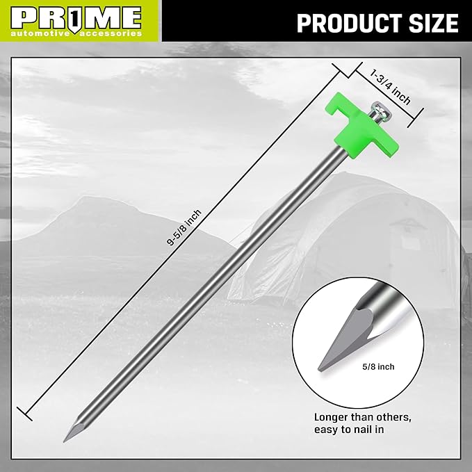 PR1ME Tent Stakes 12 Pack, Galvanized Non-Rust Family Pop Up Household Tent Pegs, Heavy Duty Yard Stakes, for backyards, Canopy, and Outdoor Decorations