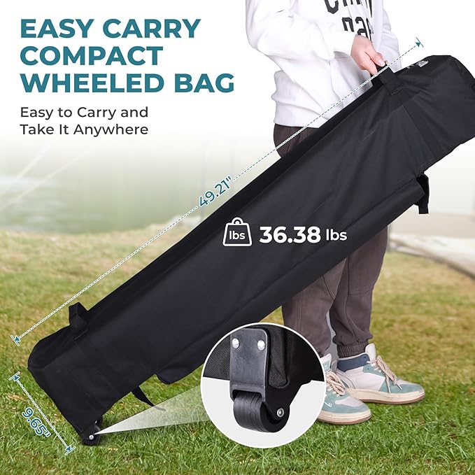 FUNDANGO 10x10 Pop Up Canopy, Beach Tent with Patent Quick Open Frame, Silver Coated Top& Wheeled Carry Bag, Easy Outdoor Sun Shade for Events, Parties, Camping（White