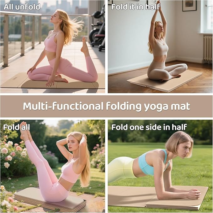 Foldable Yoga Mat,Exercise Mats for Home Workout,Comfortable and Durable,8mm Thick-Portable Folding Mat,Non Slip,Pilates Mat Thick,Outdoor Use,Meditation,Travel,Camping（71"x24" x0.31"）