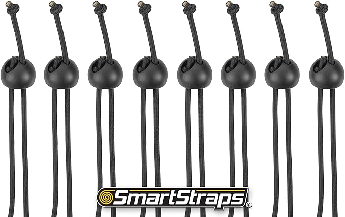 SmartStraps Adjustable Toggle Ball Bungee Cord, Adjust Tension And Length From 2-12” – Great To Keep In Your Car, Boat And Workshop (pack of 8)