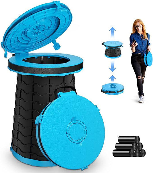XXL Portable Toilet - 19.7"H Adjustable Foldable Camping Toilet, Luggable Loo with Lid, Strap,Toilet Bag for Camping, Hiking, Travel and Car