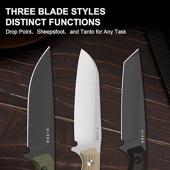 Kizer Begleiter Fix Fixed Blade Knife, 3.75" Sheepsfoot AEB-L Blade Hunting Knives with Kydex Sheath, Brown G10 Handle EDC Knife for Camping Hunting Survival 1045MS2