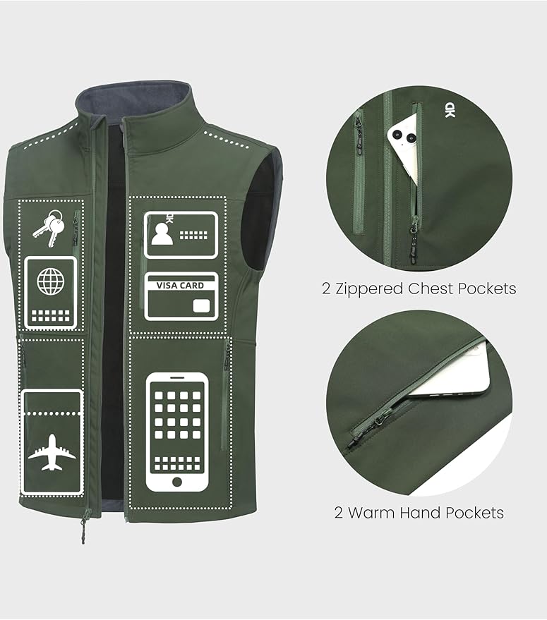 Little Donkey Andy Men's Golf Vest Warm Fleece Lining Hiking Vests Zip Up Sleeveless Outerwear Jacket