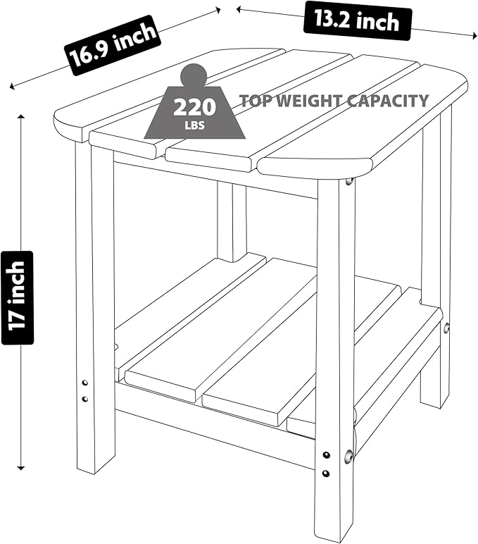 LZRS Double Adirondack Side Table, Outdoor Side Tables, End Tables for Patio, Backyard,Pool, Indoor Companion, Easy Maintenance & Weather Resistant(White)