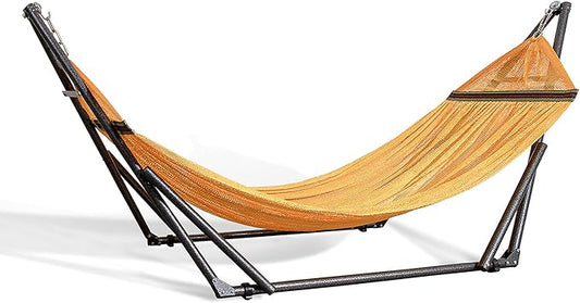 Best Home Fashion Hammock for 2 Persons with Collapsible Steel Stand 600 lbs Capacity- Portable Carrying Case, Adjustable, Perfect for Camping Beach Patio, EZ Daze Foldable Hammock with Stand- Yellow
