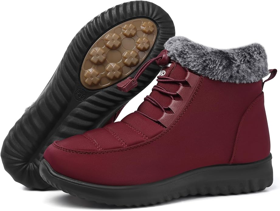 SHIBEVER Winter Boots for Women Snow: Fur Lined Warm Ankle Boots - Adjustable Water Resistant Outdoor Zipper Snow Shoes