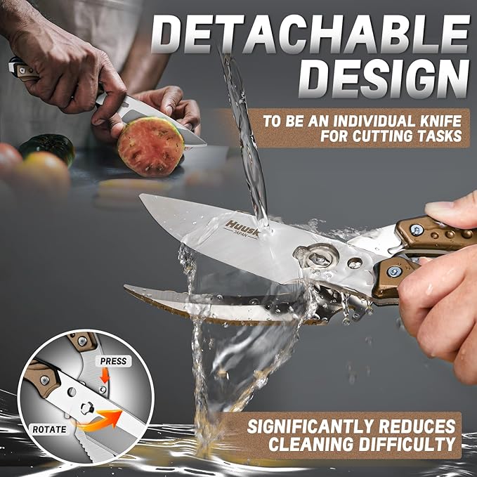 Huusk Poultry Shears Heavy Duty Kitchen Scissors All Purpose for Food Detachable Meat Cutting Scissor Ultra Sharp Cooking Shear for Turkey Chicken Bone Vegetable Bronze
