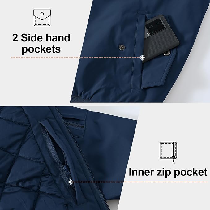 Gopune Men's Windproof Bomber Jacket Warm Water Resistant Windbreaker Winter Outwear Quilted Jackets Coats