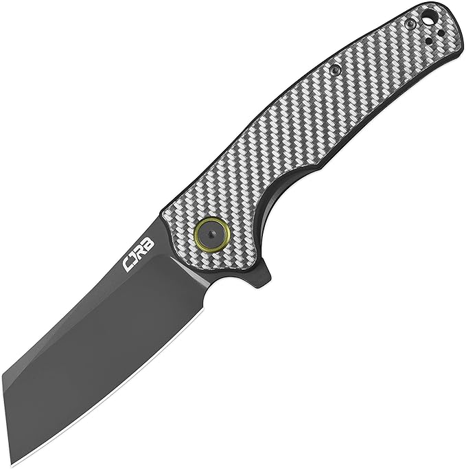 CJRB Crag Folding Pocket Knife, 3.43" AR-RPM9 Steel Blade Carbon Fiber Handle EDC Knife with Pocket Clip for Men Women Camping Survival Hiking, Grey (J1904)