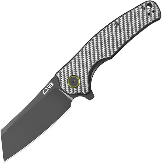 CJRB Crag Folding Pocket Knife, 3.43" AR-RPM9 Steel Blade Carbon Fiber Handle EDC Knife with Pocket Clip for Men Women Camping Survival Hiking, Grey (J1904)