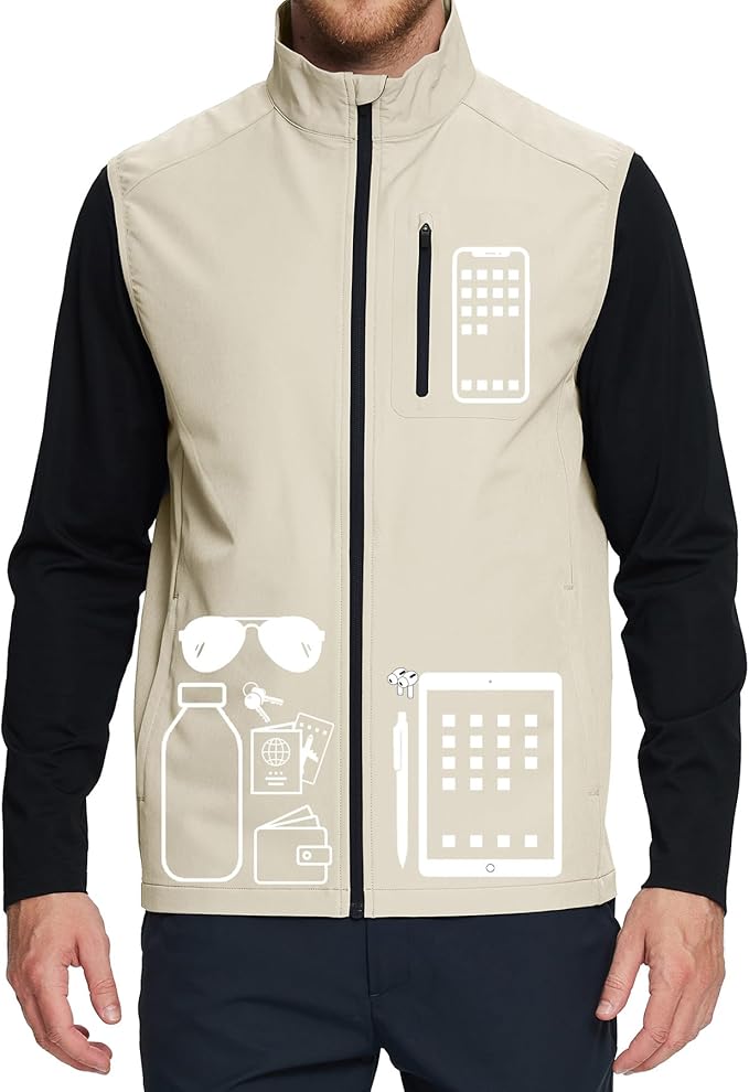 M MAELREG Mens Vests Outerwear Windproof Lightweight Softshell Vests Zip Pockets Sports Sleeveless Jacket Golf Vests for Men
