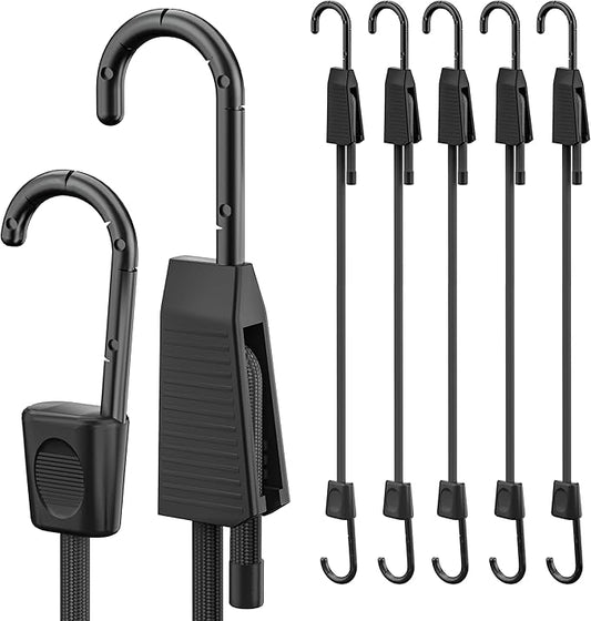 Bungee Cords with Hooks, Adjustable Heavy Duty Outdoor Elastic Bungee Straps, 48 Inch Bungee Cord with Scratch-Proof Coated Steel Hooks for Securing Luggage, Tents or Garden Tidying 6Pcs (Black)