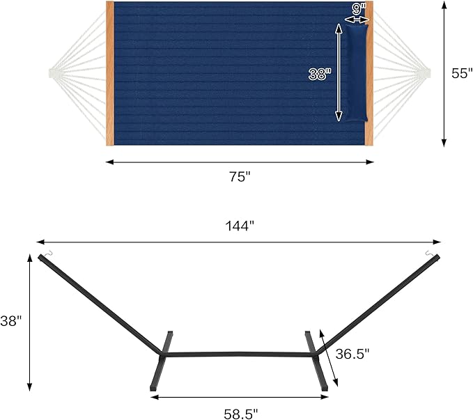 Two Person Hammock with Stand Heavy Duty, Outdoor Patio Hammock with Portable Steel Stand, Large Double Hammocks,480lbs Capacity.(Dark Blue)