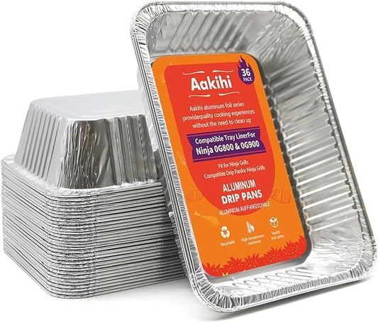 36 Pack Drip Pan Liners, for Ninja OG800/OG900-Woodfire Outdoor Grill & Smoker-Compatible with OG850/OG951-Disposable Aluminum Foil Grease Tray.