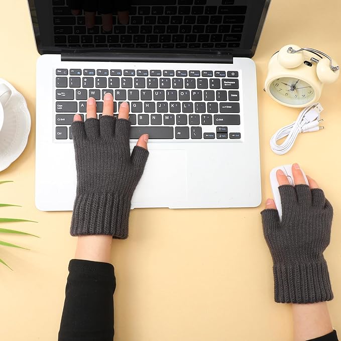 Bencailor 2 Pairs Usb Winter Heated Gloves Mitten Hand Washable Knitting Touchscreen Laptop Gloves