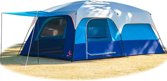 KTT Extra Large Tent 6-10-12-14 Person(A),Family Cabin Tents,2 Rooms,3 Doors and 3 Windows with Mesh,Straight Wall,Waterproof,Double Layer,Big Tent for Outdoor,Picnic,Camping,Family Gathering