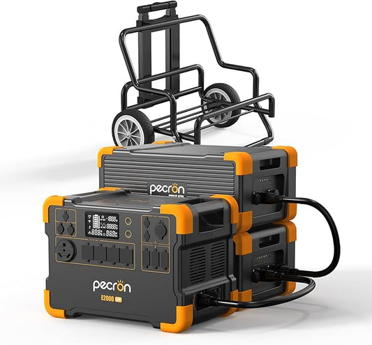 pecron Power Station E2000LFP with two Extra Batteries Trolley Kit, Expandable to 8064Wh Portable Power Station, 5X2000W AC Outlets, LiFePO4 Battery Backup Expandable for Home Use, Camping, RV