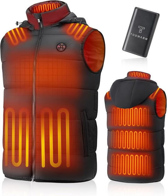 Men Heated Vest with Battery Pack Included, Hooded Electric Heating Vests 15-Zone Warming 7.4V for Hiking