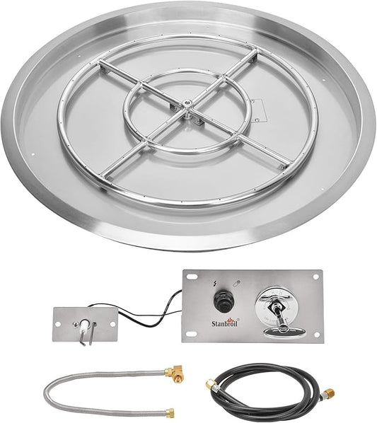 Stanbroil 31 Inch Drop-in Round Natural Gas Fire Pit Kit with Spark Ignition Kit, 304 Stainless Steel Gas Firepit Burner Insert for Outdoor Indoor- Natural Gas Version