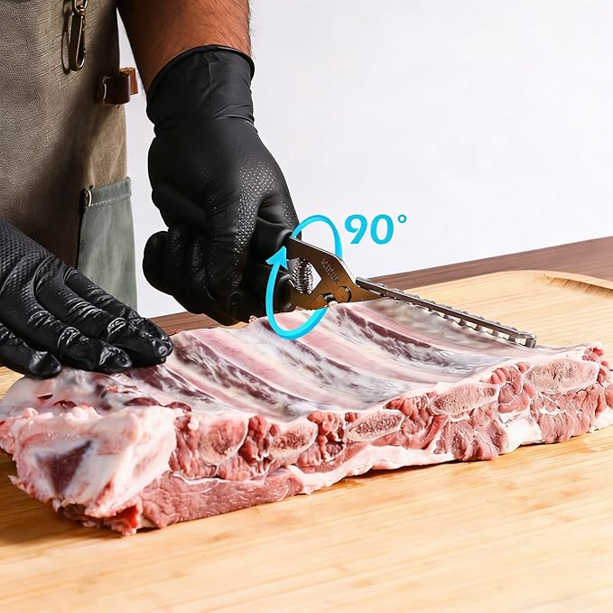 Rib Membrane Remover, Stainless Steel Cooking Accessories, Ergonomic BBQ Accessories, Dishwasher Safe Grilling Accessories, Barbecue Tool Set - Gift for Men (Black)