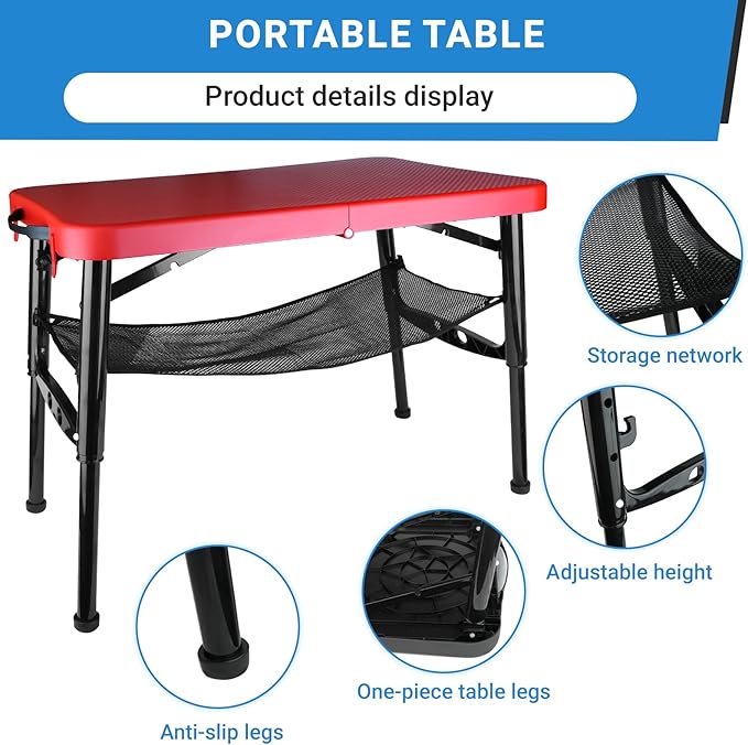 Portable Folding Table and Stool Set, Lightweight Foldable Table & Collapsible Stool for Camping Picnic Beach Fishing, Sturdy Small Outdoor Set with Mesh Layer Storage