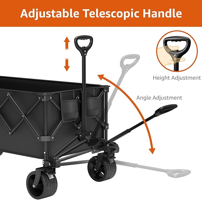 Collapsible Wagon Cart with Wheels - Foldable Wagons300L Heavy Duty-550lbs, Beach Wagon with Big Wheels for Sand Folding Utility Wagons Carts for Sports Shopping Camping