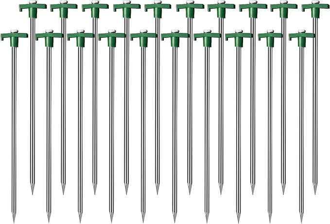 Cheardia 10 Pack Tent Stakes Heavy Duty, 9.75 Inch Yard Stakes Non-Rust Metal Tent Pegs Ground Stakes Tent Spikes for Camping Patio, Garden, Canopies, Grassland, Outdoor, Green