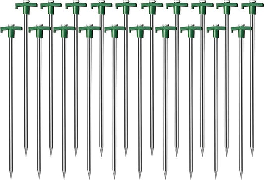Cheardia 10 Pack Tent Stakes Heavy Duty, 9.75 Inch Yard Stakes Non-Rust Metal Tent Pegs Ground Stakes Tent Spikes for Camping Patio, Garden, Canopies, Grassland, Outdoor, Green