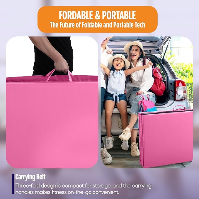 Gymnastics Mats Foldable Tumbling Mats Portable Gymnastics Exercise Mat 2'x6'/2.5'x6.4'/4'x6'/4'x8'/4'x10'/ Gymnastics Tumbling Mats Pad Home Exercise Panel Mat With Carrying Handles