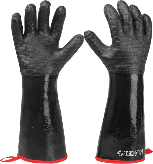 GEEKHOM 18-Inch Heat Resistant Gloves 932°F for BBQ Grilling, Waterproof Long Sleeve Anti-Slip Cooking Gloves – Textured Grip Protection