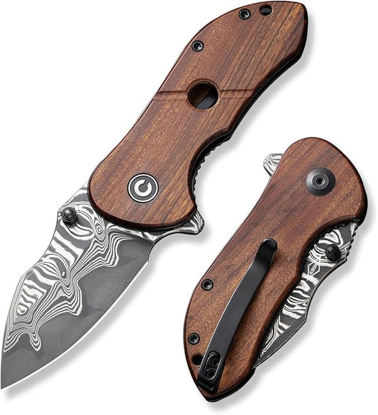CIVIVI Gordo Folding Pocket Knife for EDC, Small Flipper Knife with 2.51" Damascus Blade Guibourtia Wood Handle, Utility Knife for Men Women Gift C22018C-DS1
