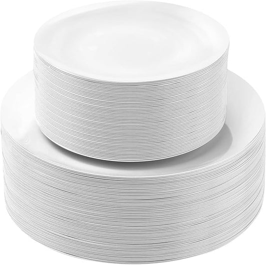 100PCS White Plastic Plates, White Disposable Plates for Party, Wedding, Include 50 Dinner Plates, 50 Dessert Plates for 50 Guests