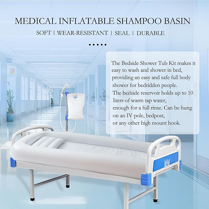 Medical Inflatable Bathtub,Bed Bath,Medical PVC Bedside Shower bathtubKit,Bed Shower for Patients with Reduced Mobility,Bedside Water Bag+Electric air Pump+Medical Inflatable Shampoo Basin