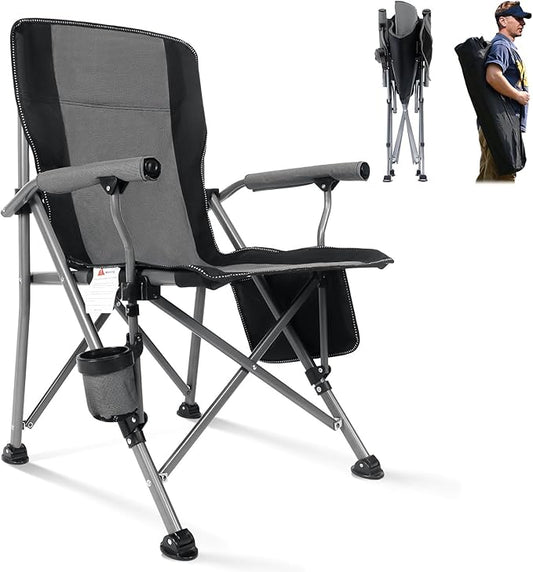 Folding Camping Chair Heavy Duty Portable Outdoor Chairs Supports 330lbs Collapsible Foldable Chair for Outside with Cup Holder&Carry Bag, Folding Lawn Chair for Camp Beach Fishing Sports(Gray)