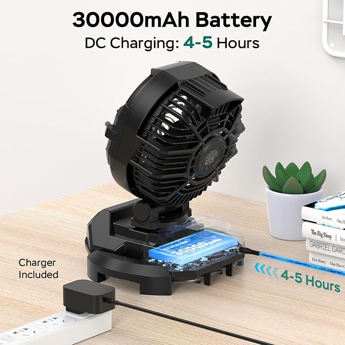 Portable Misting Fan for Outdoors Patios - 30000mAh Rechargeable Battery Powered Camping Fan, 4 Spray Mister with Timer, Fits 10-13" Bucket, 4 Speed, 90° Auto Oscillation for Garden Sports Travel Golf