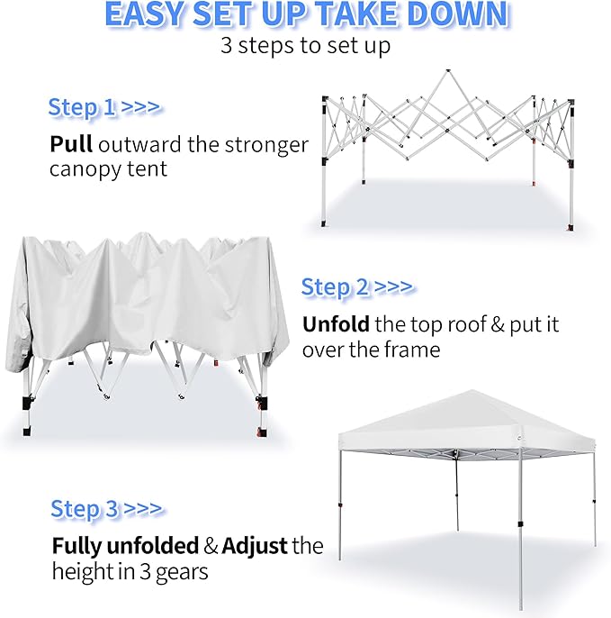 Pop Up Canopy Tent 8X8 FT,Easy Set-up Sade,Instant Shelter w/Canopy Cover,4 Ropes,Adjustable Straight Leg Heights Canopies,Outdoor Patio Tents for Parties,Commercial,Silver White